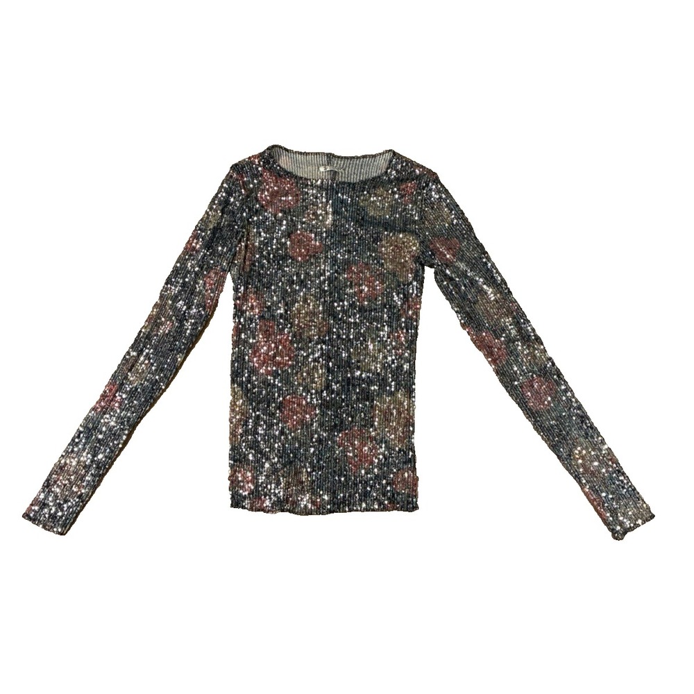 Intimately Free People Women Top Sequin Floral Multicolor XS Cyber Grunge Indie